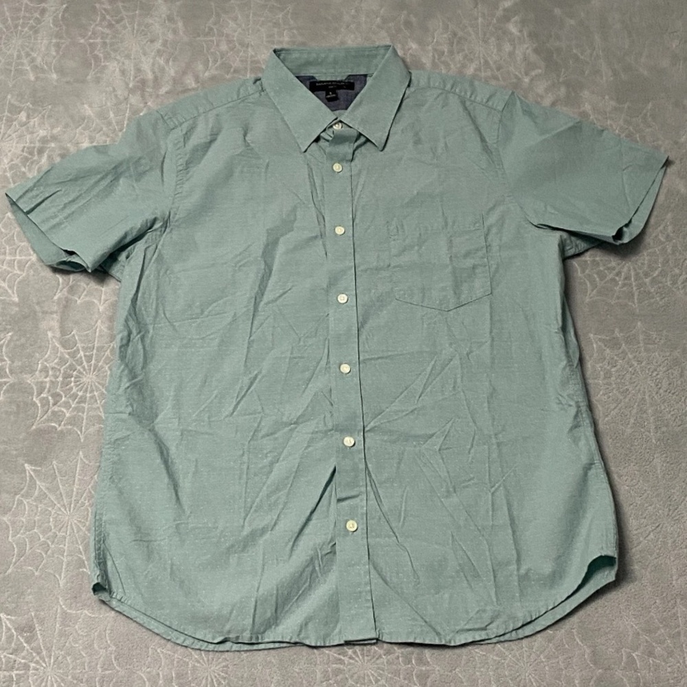 Banana Republic Button Up Shirt Mens L Green Seersucker Slim Fit Short Sleeve